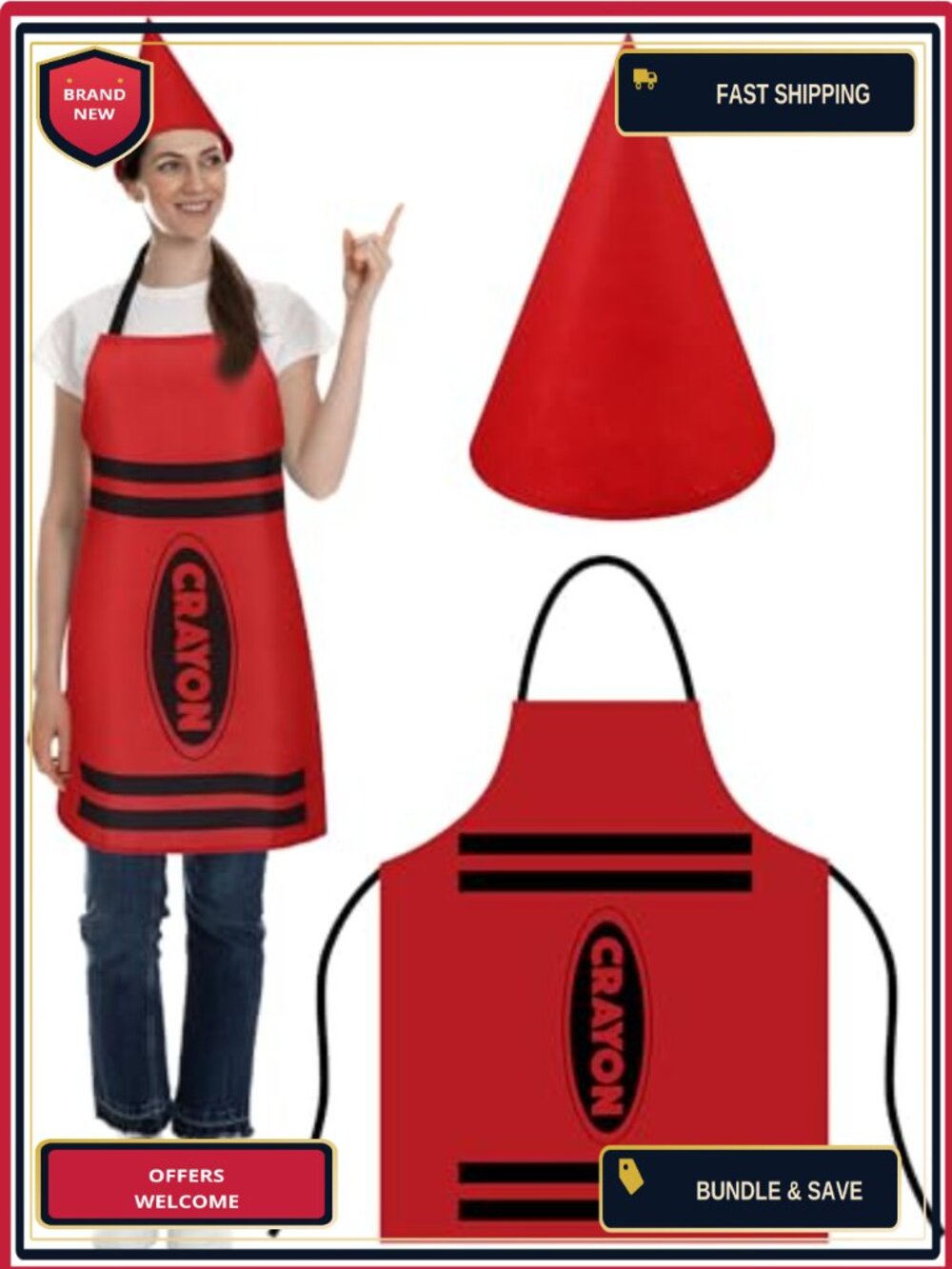 Crayon Costume Apron and Cone Hat Set Adult Halloween Party Felt